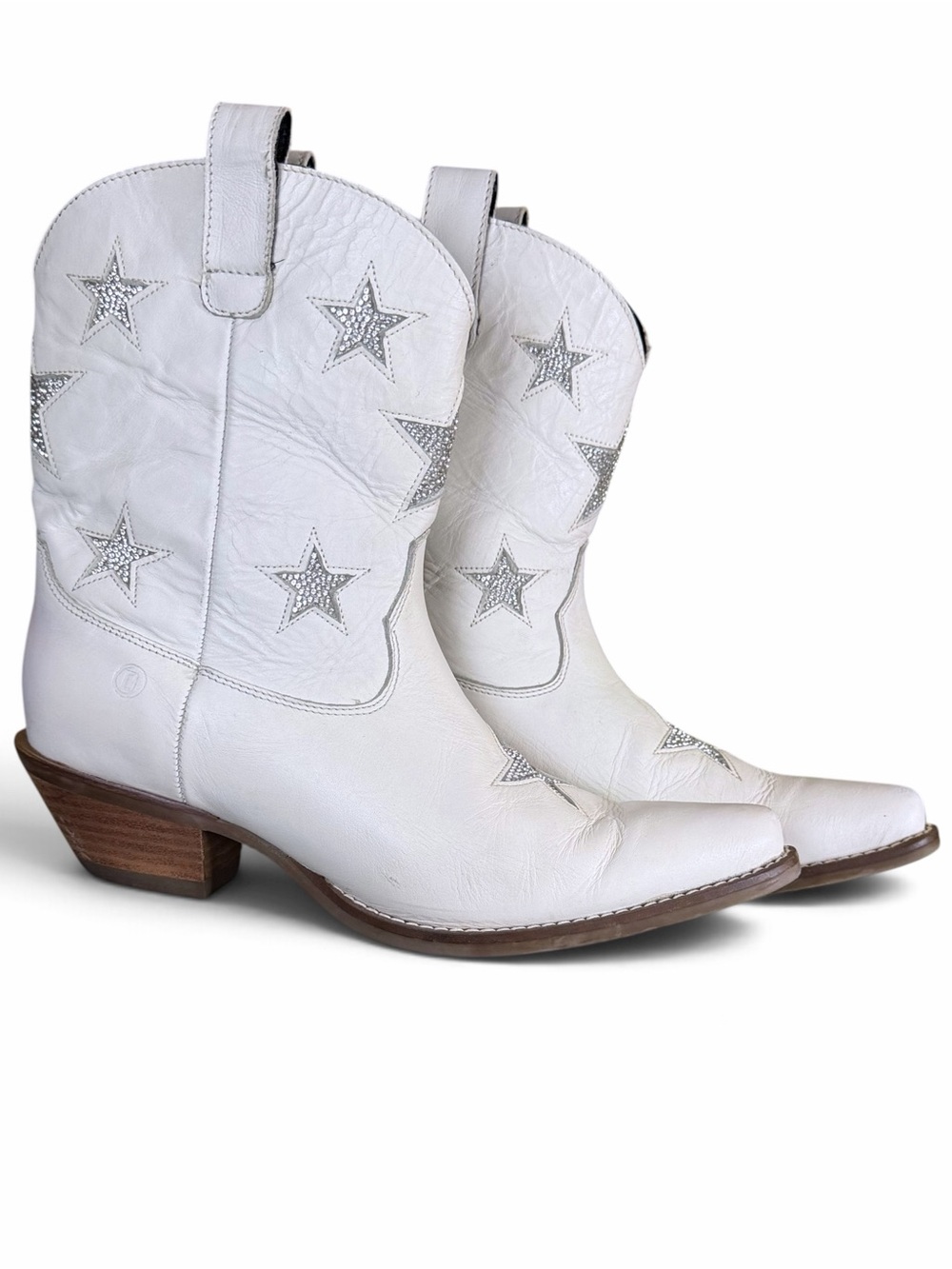 Dingo Star Struck White Leather Rhinestone Star Snip Toe Western Boots